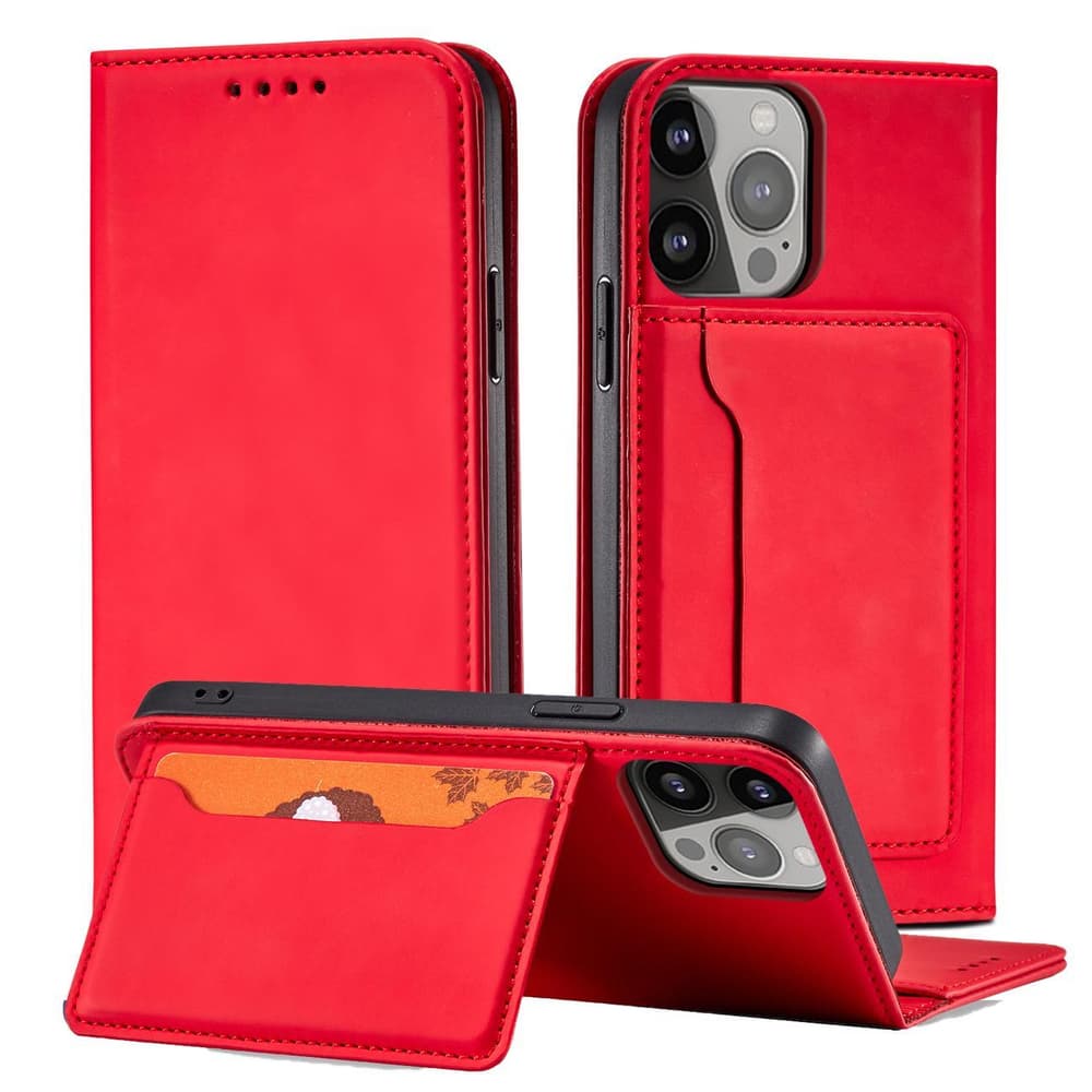 Ovitek Hurtel Magnet Card za iPhone 14 Pro Max, denarnica, stojalo, rdeči 2
