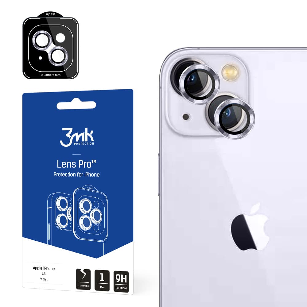 Kromirano steklo 9H 3mk Lens Protection Pro za kamero iPhone 14 - vijolično