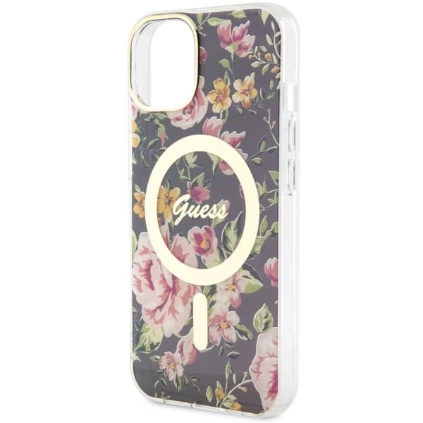 Guess ovitek za iPhone 14 Plus 6.7" črn Flower MagSafe 6