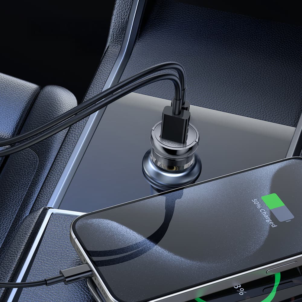 Avto polnilnik Wozinsky 65W USB-C PD in USB-A QC 3.0 - črn 6