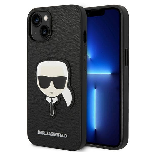 Ovitek Karl Lagerfeld Saffiano 'Karl's Head Patch' za iPhone 14 Plus - Črna