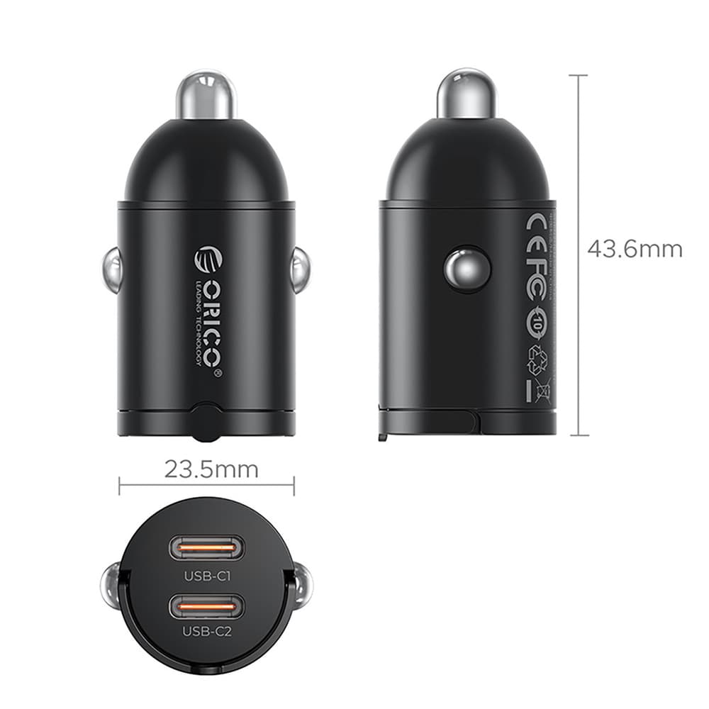 Orico MiniRing 30W avtomobilski polnilnik, 2x USB-C - črn 2