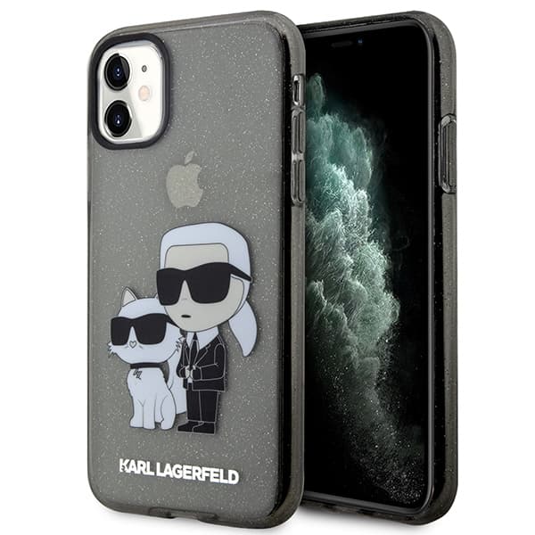Karl Lagerfeld etui za iPhone 11 / Xr, črn, Glitter Karl&Choupette