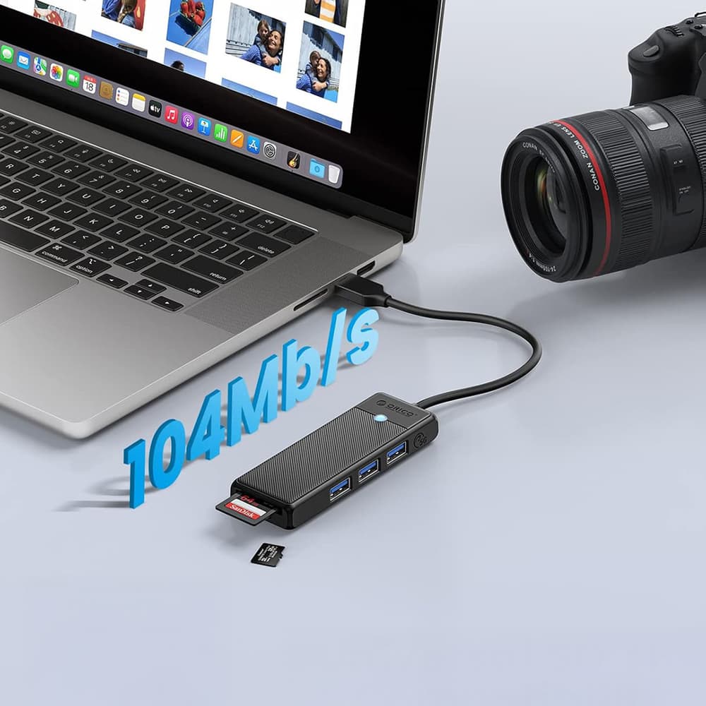 Orico PAPW3AT-U3 USB Hub, 4-port, 3x USB-A 3.0, bralnik kartic microSD/SD, 1 m, črn 4