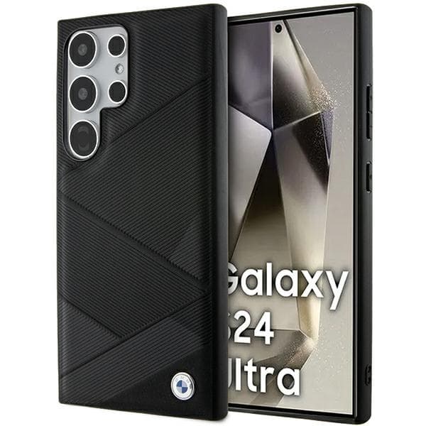 BMW BMHCS24L23RCGPK ovitek za Samsung Galaxy S24 Ultra - Signature Leather Crossing Lines, črn