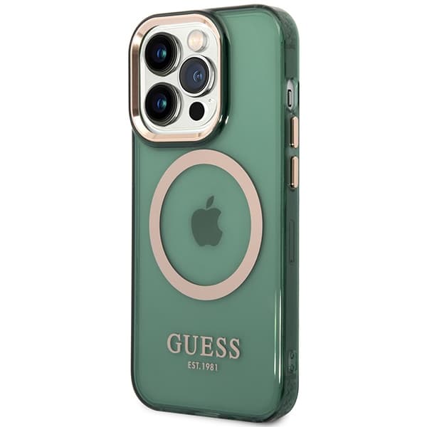 Ovitek Guess Gold Outline Translucent MagSafe za iPhone 14 Pro Max, zelen 2
