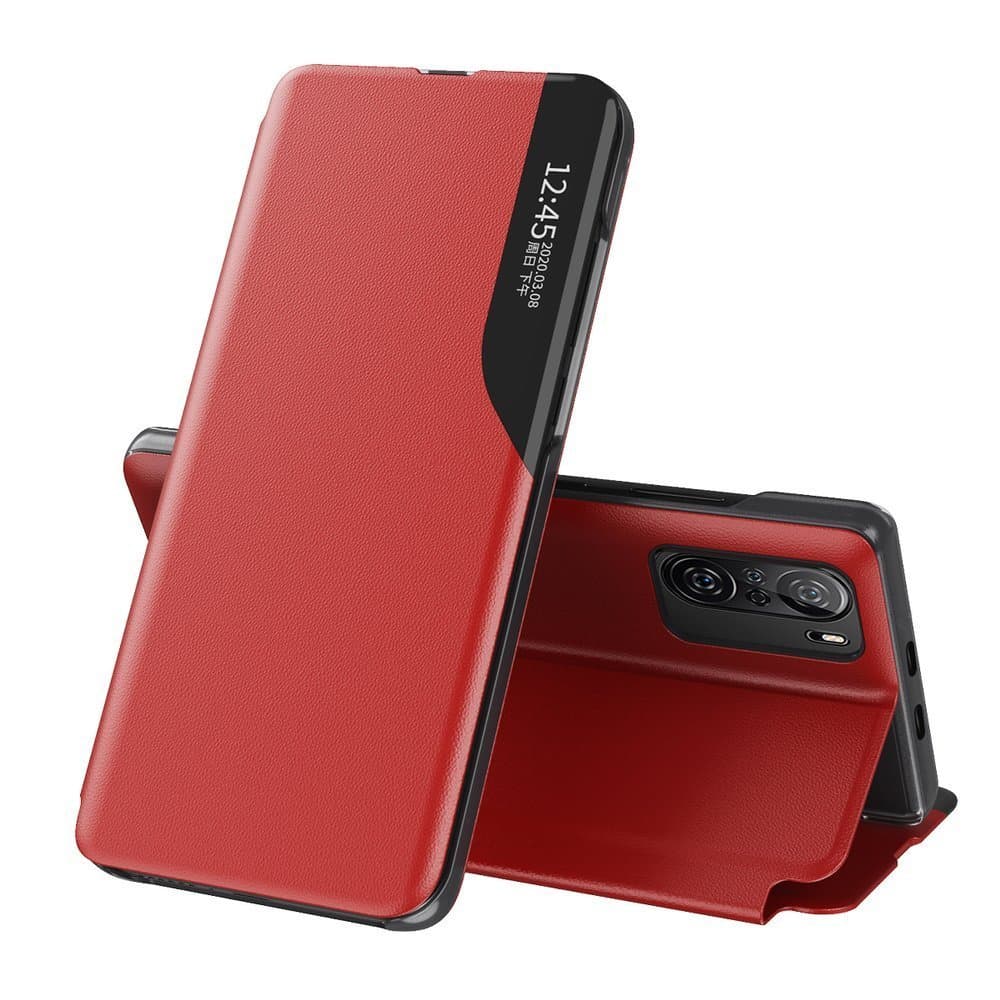 Hurtel Eco Leather View Flip ovitek s stojalom za Xiaomi Redmi K40 Pro+/K40 Pro/K40/Poco F3, rdeč