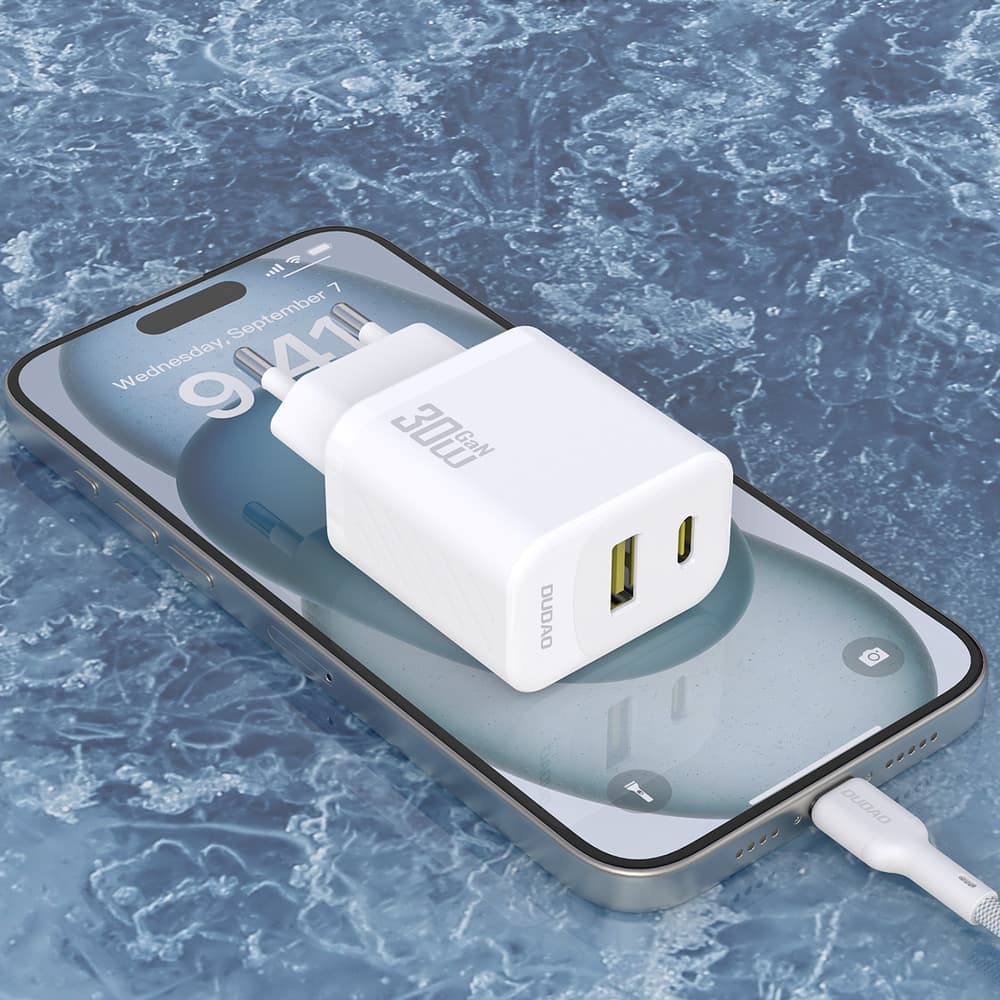 Dudao A27TCEU PD 30W GaN stenski polnilnik USB-A + USB-C s kablom USB-C, bel 2