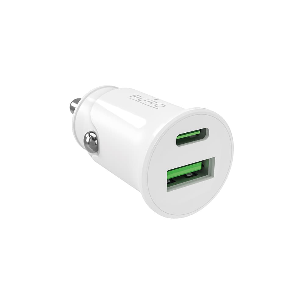 Puro Pro Lite avtopolnilnik 2xUSB, 20W PD, bel