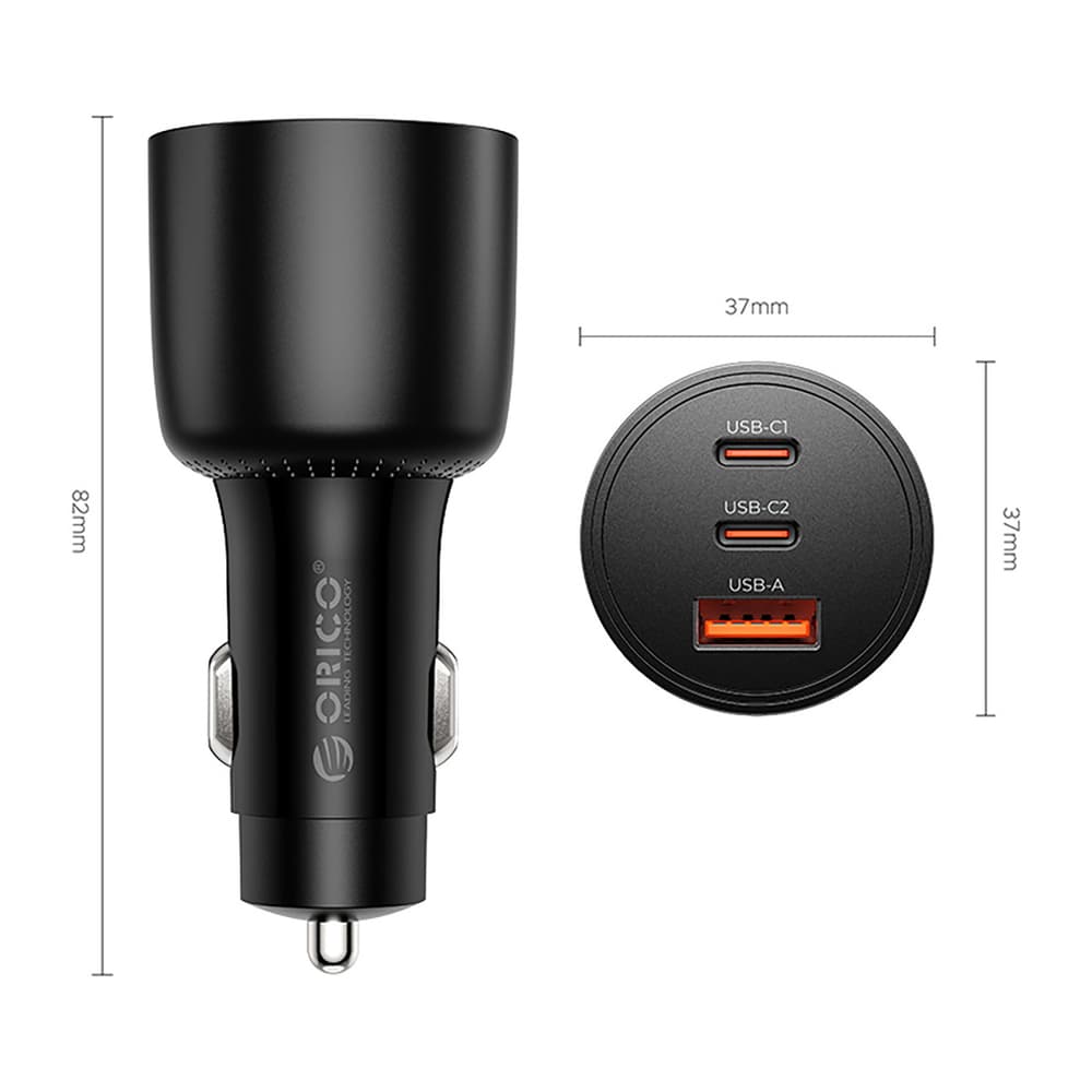 Orico PowerLink 165W avtomobilski polnilnik, USB-A + 2x USB-C - črn 2