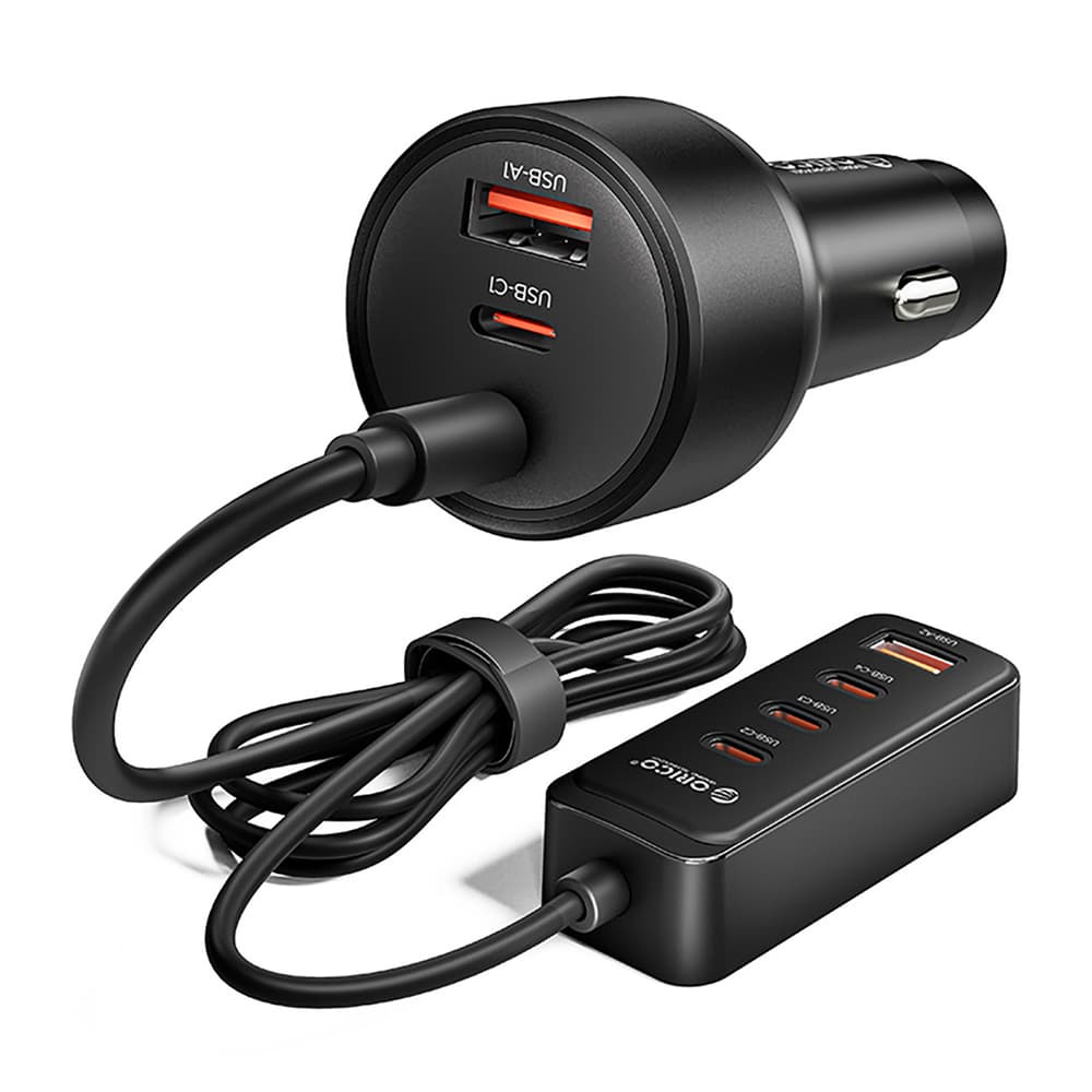Orico ChargeClip 108W avtomobilski polnilnik, 2x USB-A + 4x USB-C s sponko - črn
