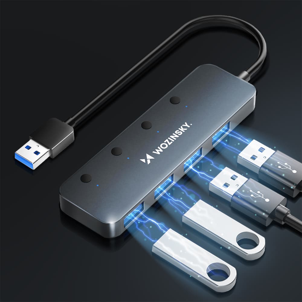 Wozinsky WHS080YSS USB-A 3.0 Hub s 4 priključka i prekidačima - Siva 2