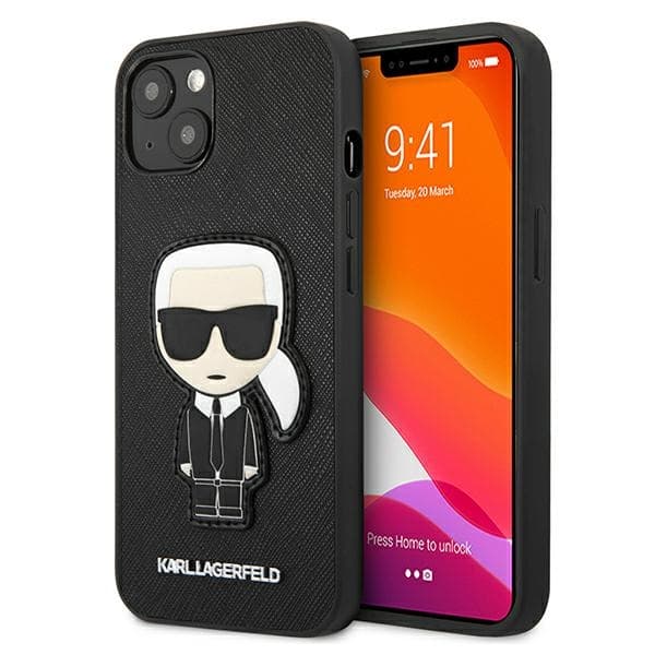 Ovitek Karl Lagerfeld Saffiano Ikonik Karl's Patch za iPhone 13 mini 5.4" - črn