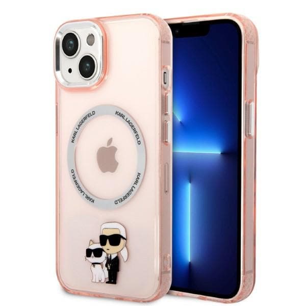Karl Lagerfeld etui za iPhone 14 Plus, Iconic Karl&Choupette, roza, MagSafe
