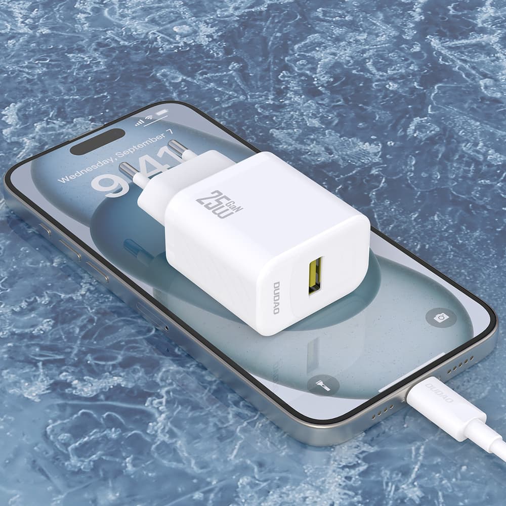 Dudao A27STEU 25W GaN USB-A stenski polnilnik z USB-A - USB-C kablom - bela 2