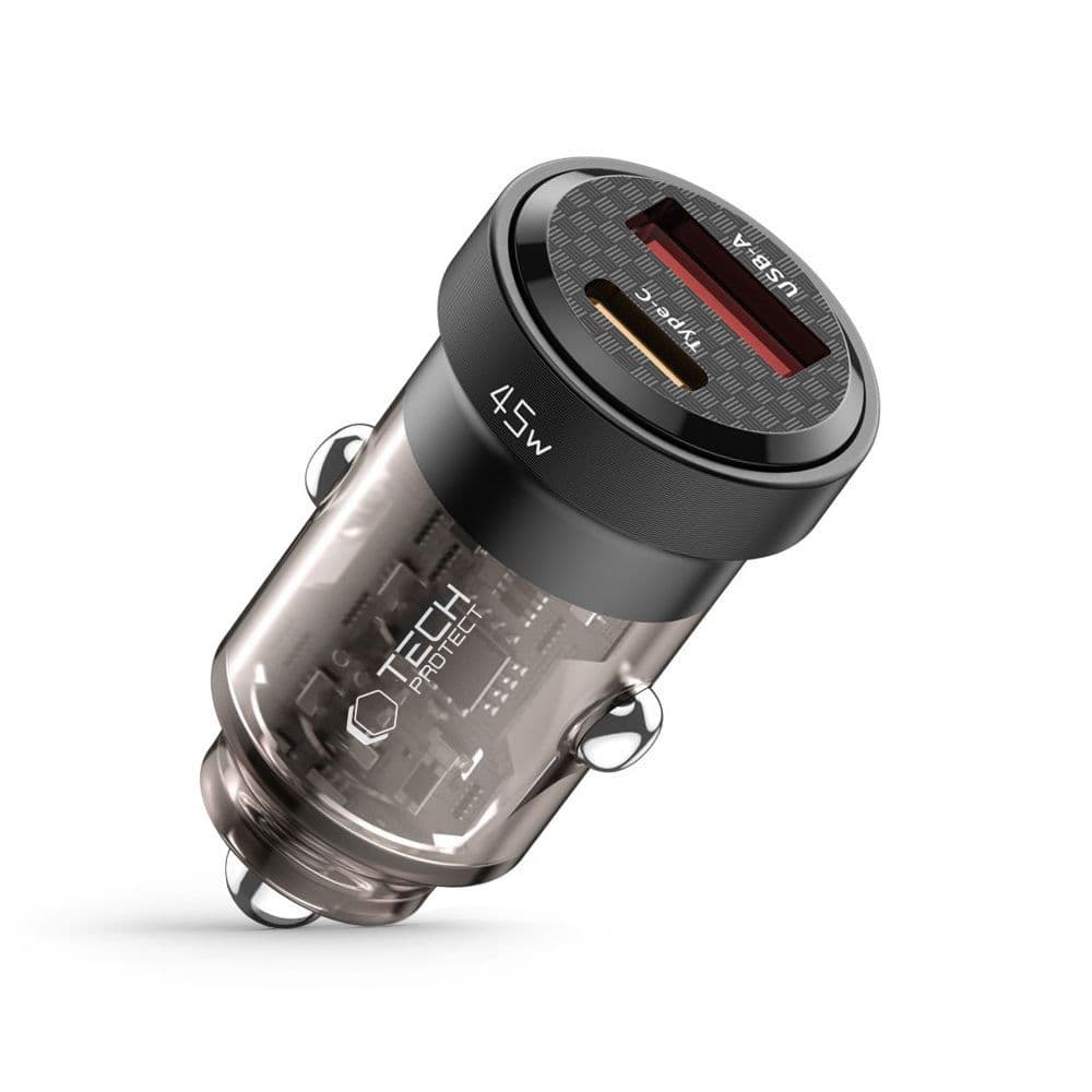 Tech-Protect CC45W avto polnilnik USB-C PD 45W / USB-A QC 3.0 - črna