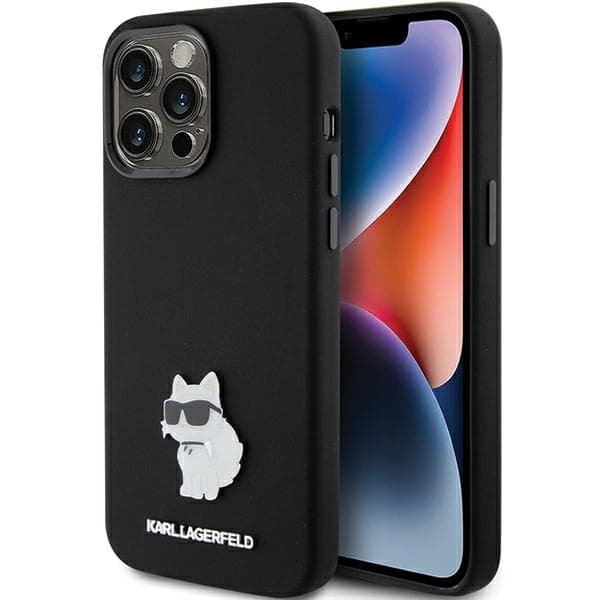 Karl Lagerfeld ovitek Silicone Choupette Metal Pin za iPhone 15 Pro Max - črna