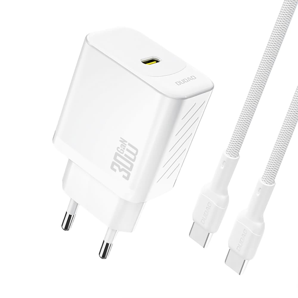 Dudao A27PCEU PD 30W GaN stenski polnilnik USB-C s kablom USB-C, bel
