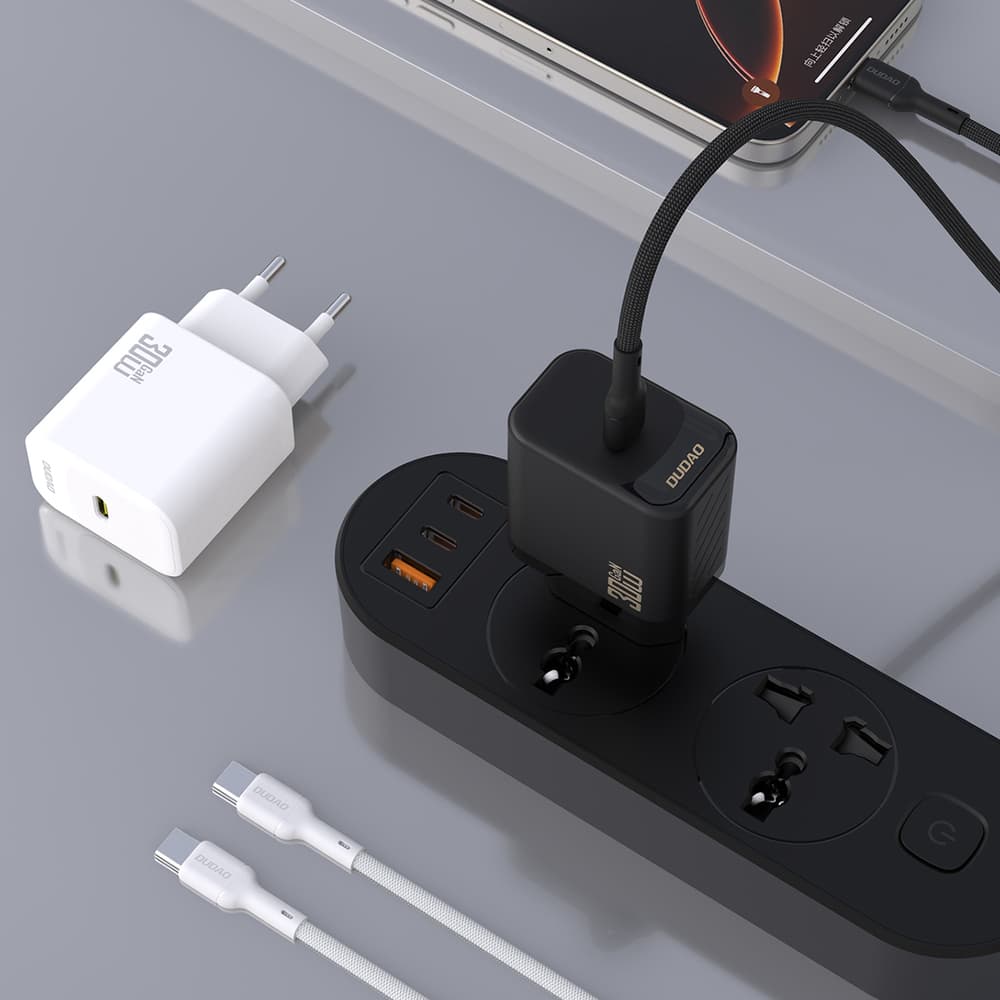 Dudao A27PCEU PD 30W GaN stenski polnilnik USB-C s kablom USB-C, bel 3