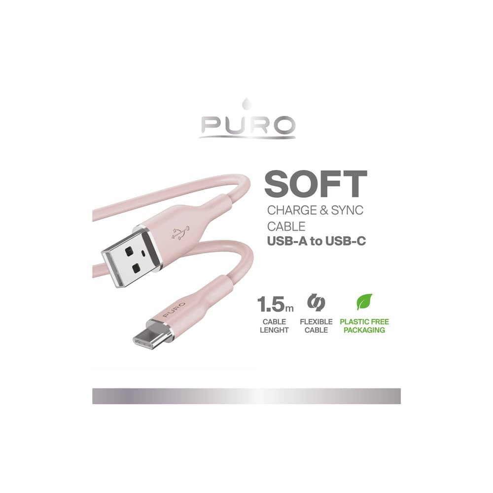 Puro Soft USB-A - USB-C kabel, 1.5m, roza 2