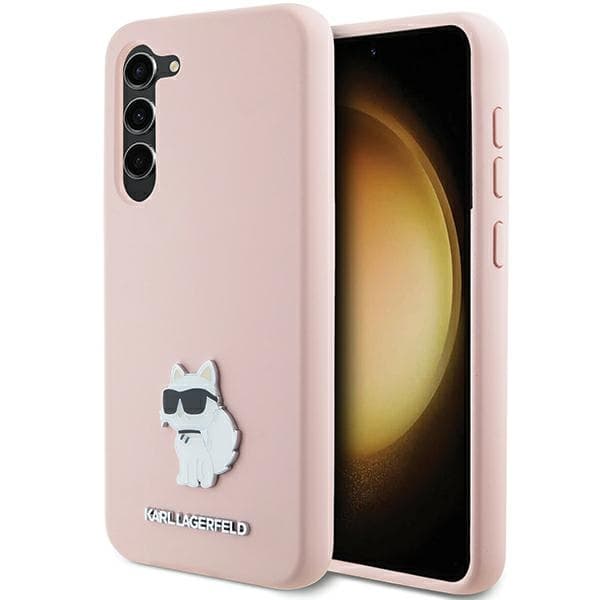 Karl Lagerfeld Ovitek Silicone Choupette Metal Pin za Samsung Galaxy S23+, roza