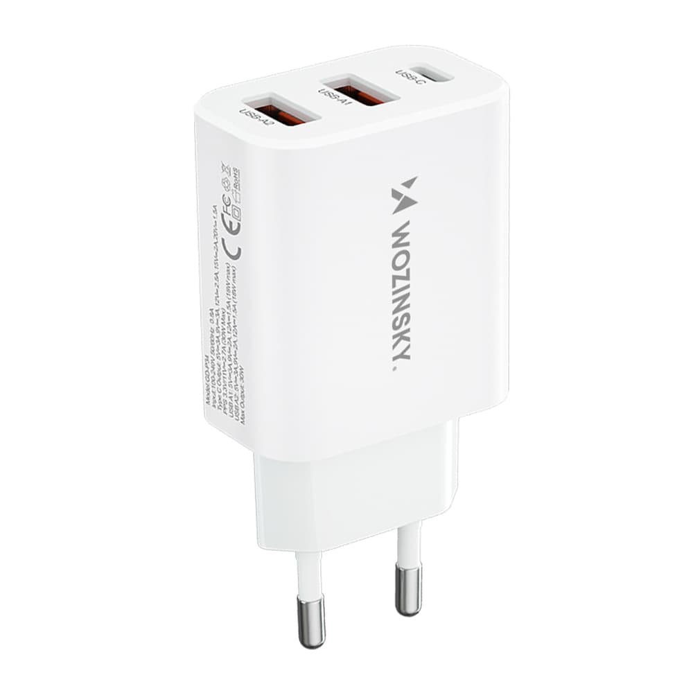 Wozinsky CWCUCW 30W stenski polnilnik, 1x USB-C, 2x USB-A, bela