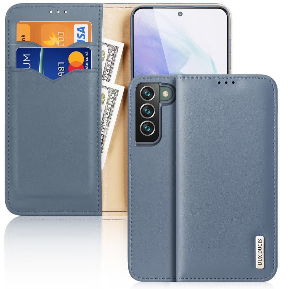 Dux Ducis Hivo usnjen preklopni etui za kartice za Samsung Galaxy S22+ (S22 Plus), modra
