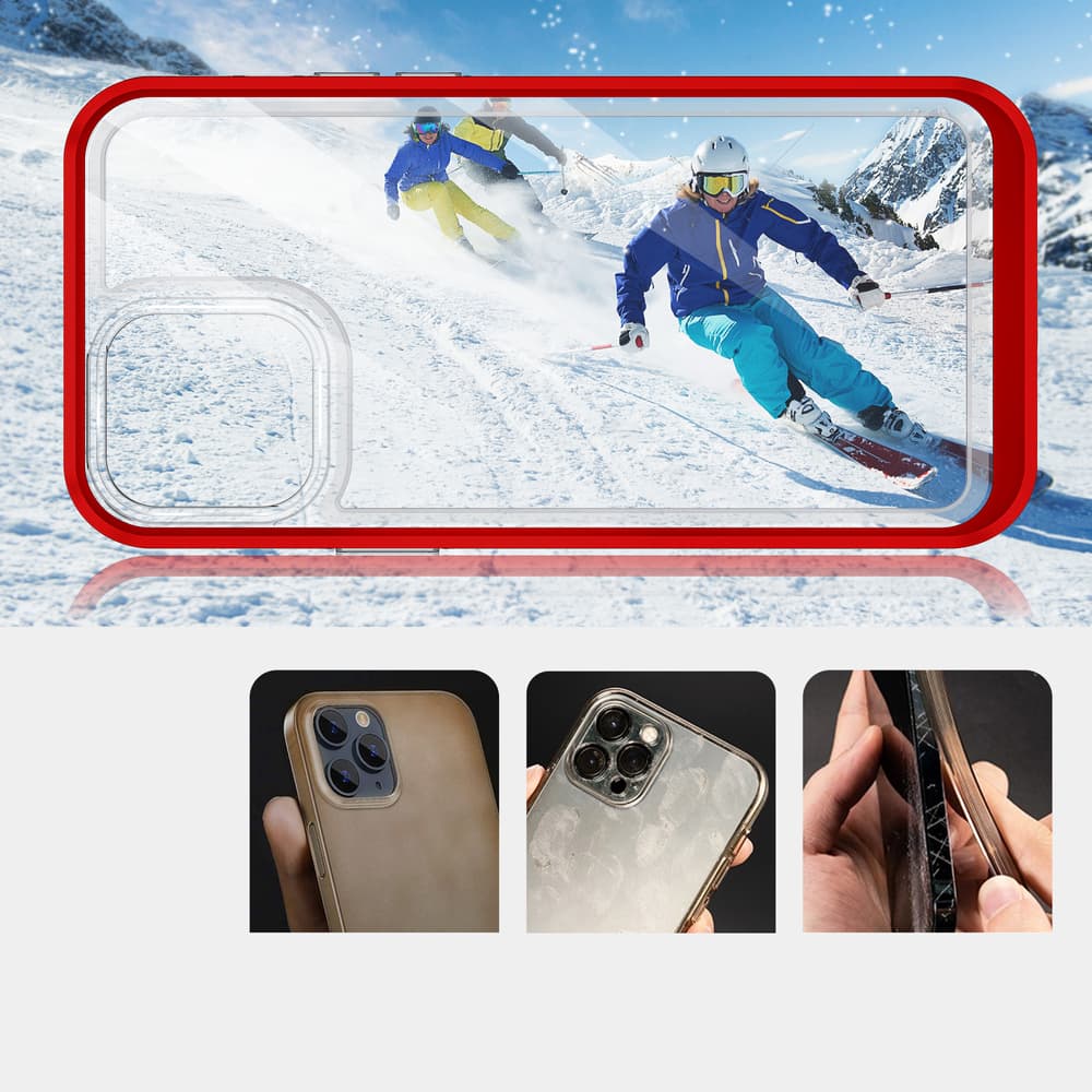 Hurtel ovitek Clear 3in1 za iPhone 13 Pro Max, rdeč okvir 3