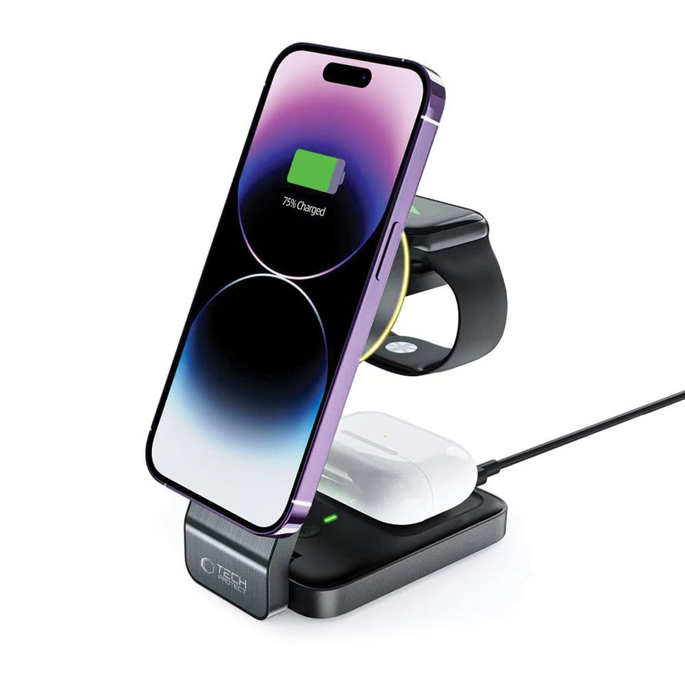 3-v-1 indukcijski polnilnik Tech-Protect QI15W-A28 MagSafe za telefon/Apple Watch/AirPods - črn 8