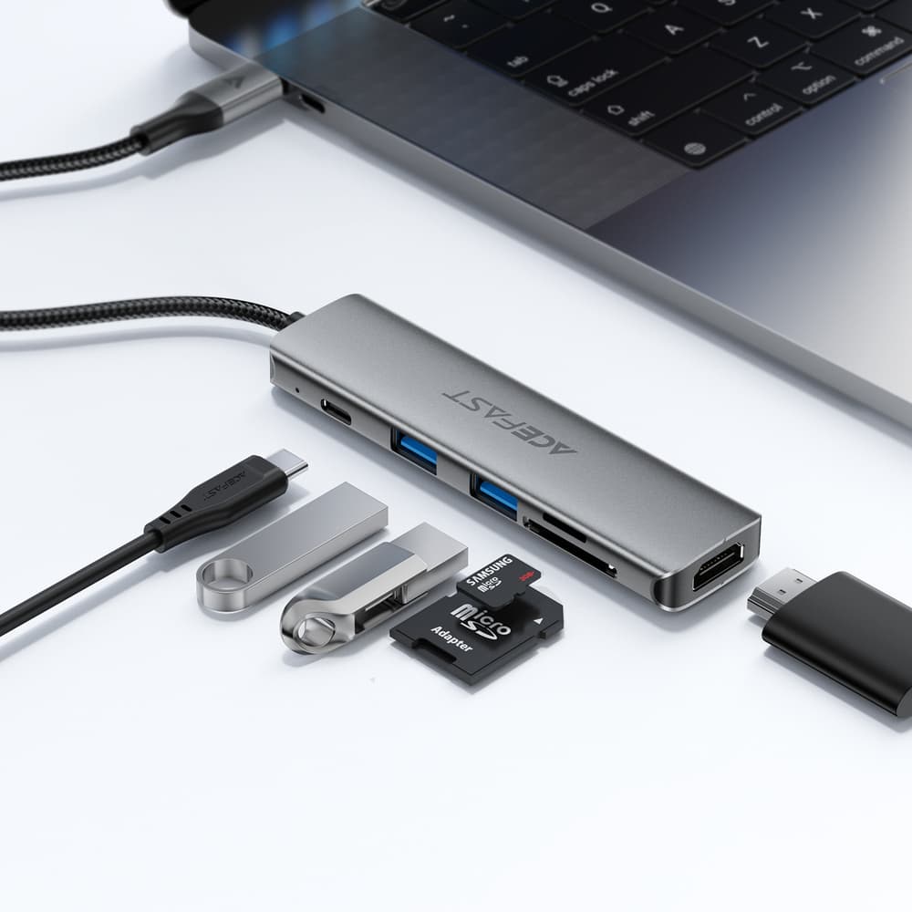 Acefast J18 USB-C Hub 6-v-1, HDMI 4K 60Hz, PD 90W, čitalnik kartic, siva 5