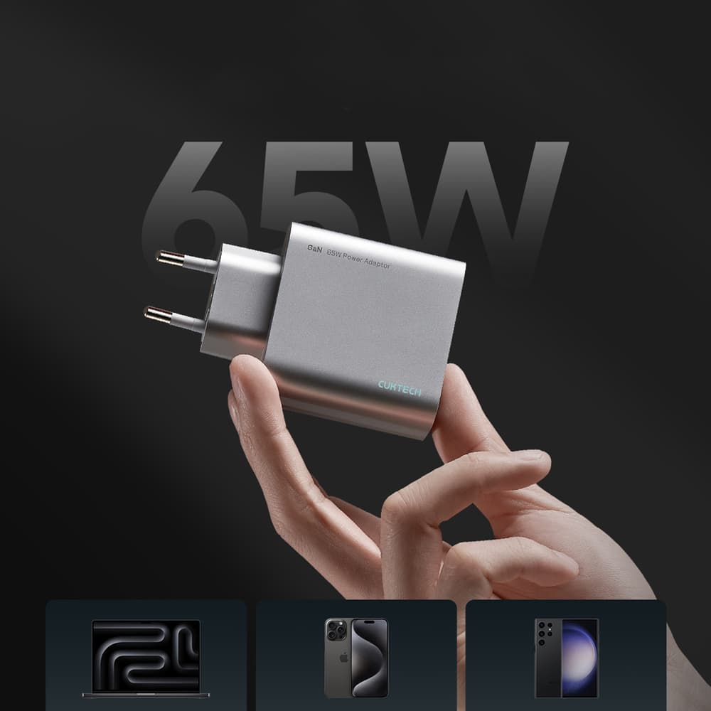 Cuktech 65W GaN 2xUSB-C + 1xUSB-A stenski polnilnik - siva 8