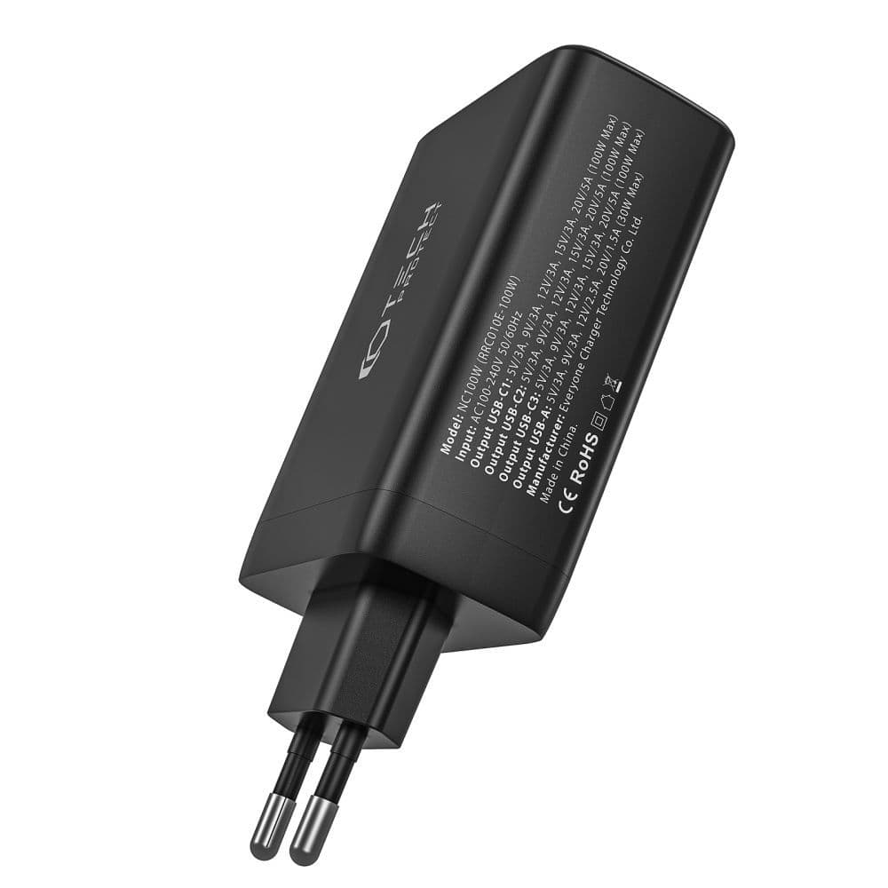 Polnilnik Tech-Protect NC100W-GAN 100W, 3x USB-C PD, 1x USB-A QC 3.0 - bel 3