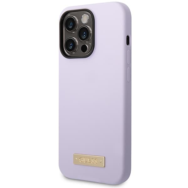 Ovitek Guess Silicone Logo Plate MagSafe za iPhone 14 Pro, vijoličen 2