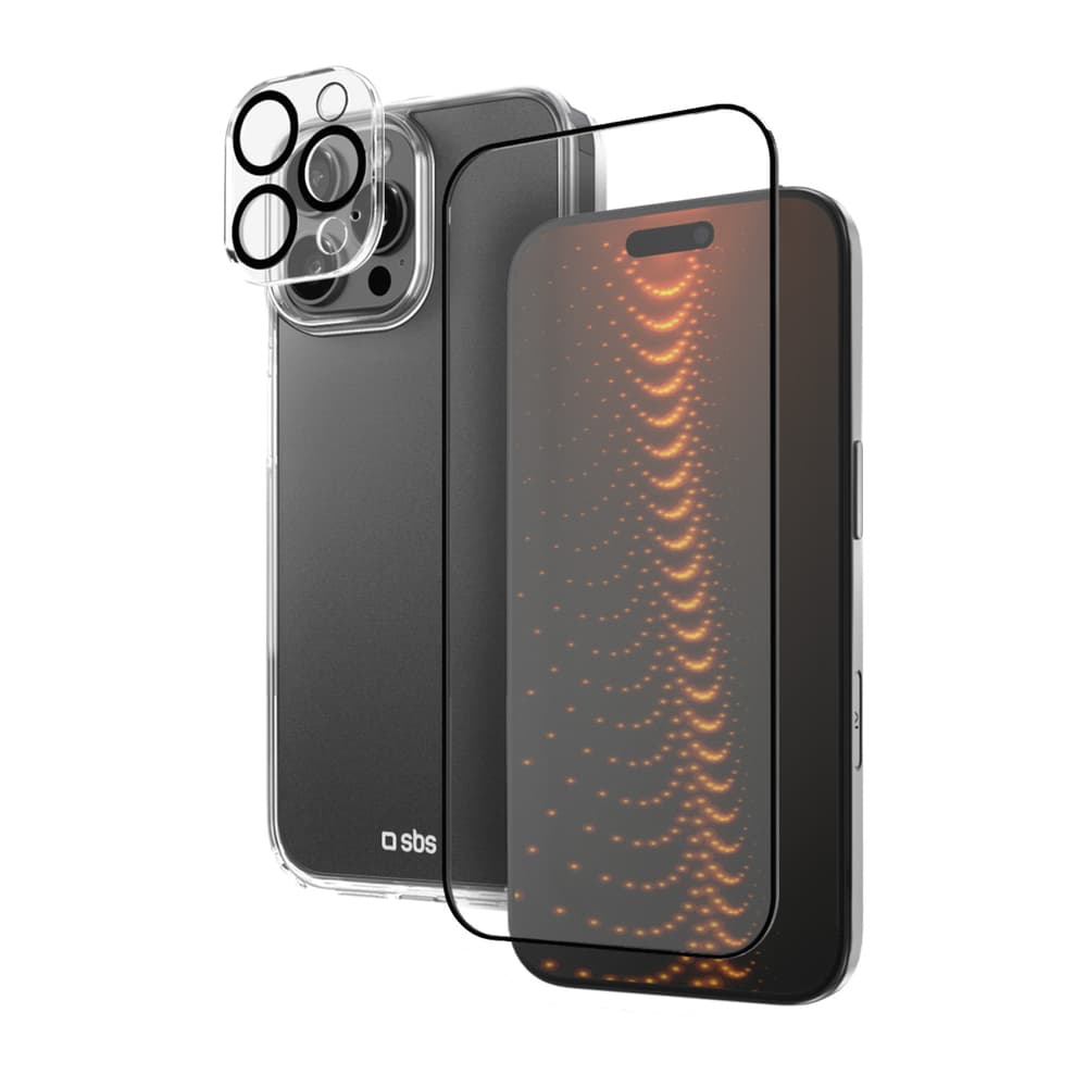 SBS set z D3O za iPhone 16 Pro Max: ovitek + steklo za zaslon in kamero (transparentno)