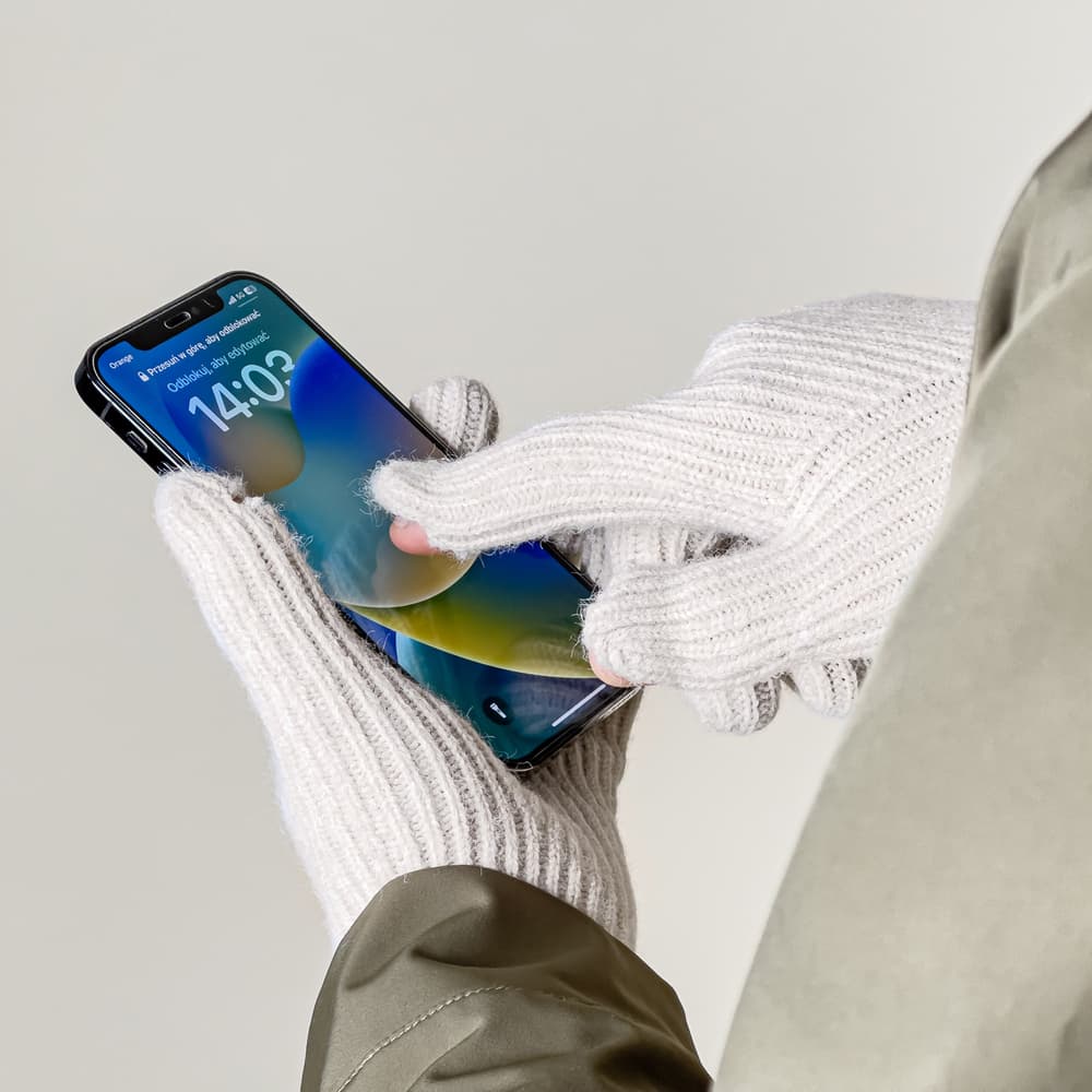 Pletene rokavice za telefon z odprtimi prsti - bež 3