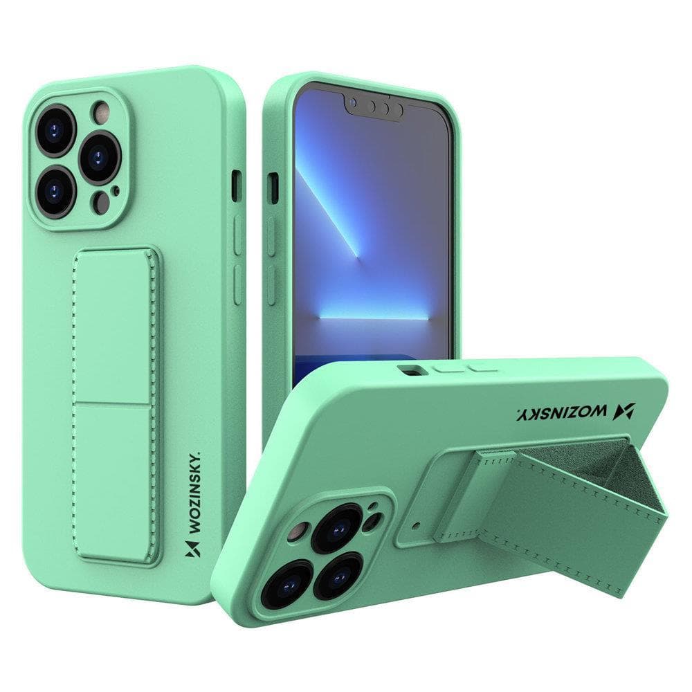Wozinsky Kickstand Case iPhone 13 mini, silikonski ovitek s stojalom - mint