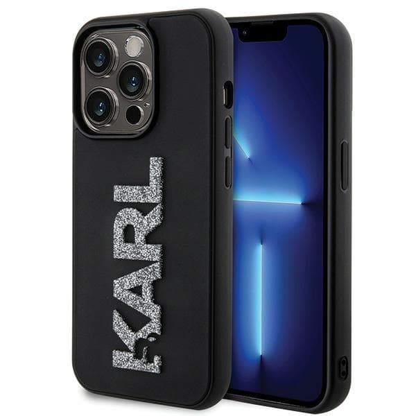 Ovitek Karl Lagerfeld 3D Rubber Glitter Logo za iPhone 15 Pro Max - črna