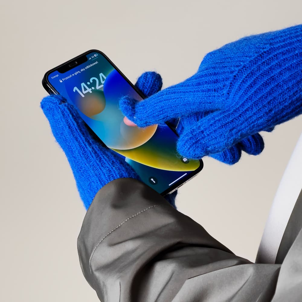 Pletene rokavice za telefon z odprtimi prsti - modre 2