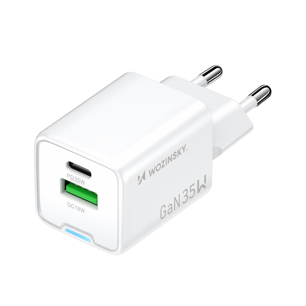 Wozinsky WWC-35W GaN USB-A + USB-C Zidni polnilnik - bel 2
