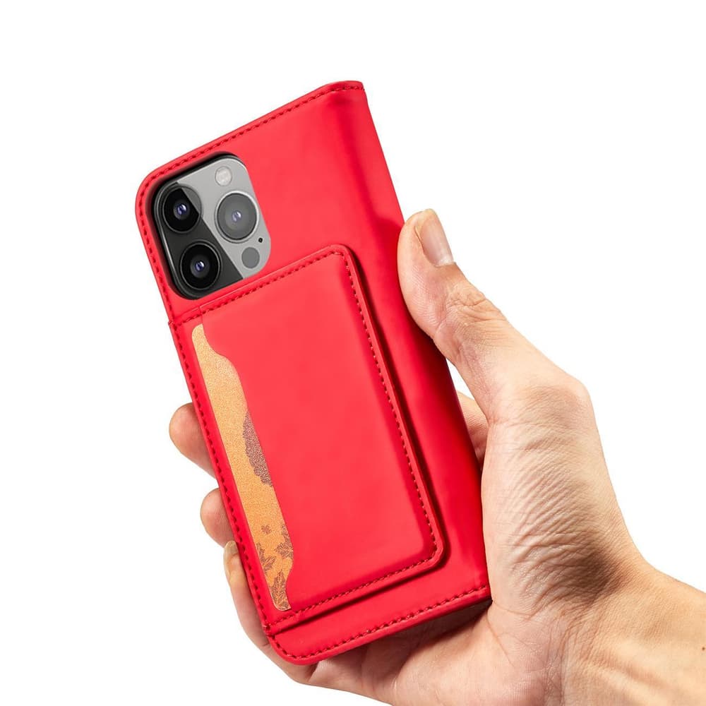 Ovitek Hurtel Magnet Card za iPhone 14 Pro Max, denarnica, stojalo, rdeči 7