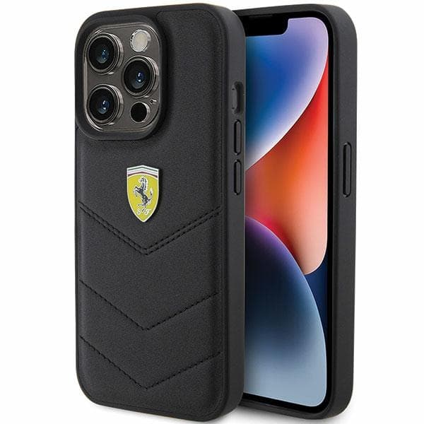 Etui Ferrari Quilted Metal Logo za iPhone 15 Pro - črna