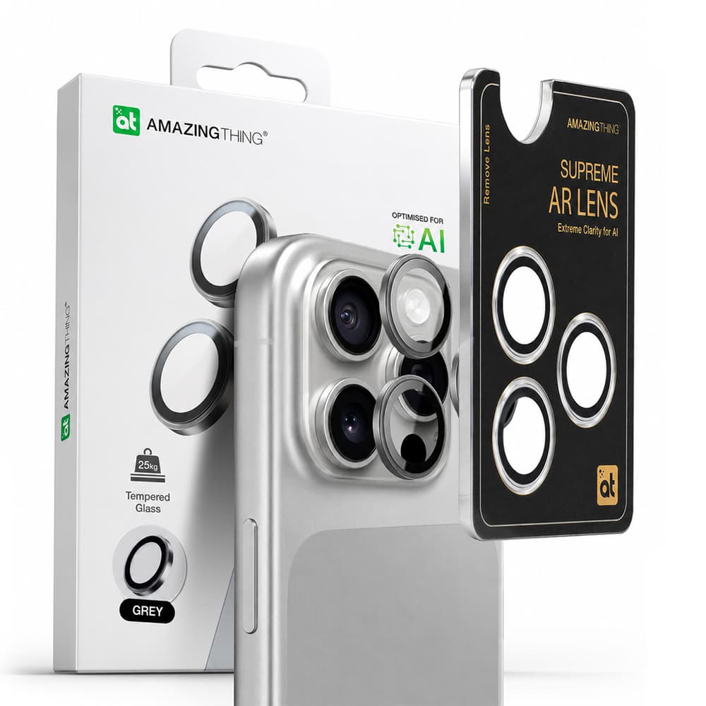 AmazingThing AR Aluminum 3 objektivna stekla sF-OR okvirom za iPhone 16 Pro / 16 Pro Max - siva