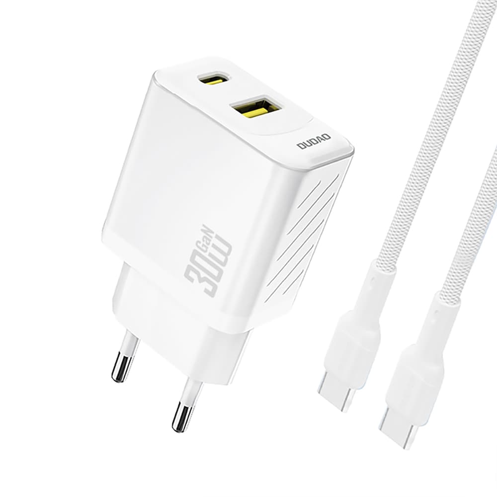 Dudao A27TCEU PD 30W GaN stenski polnilnik USB-A + USB-C s kablom USB-C, bel