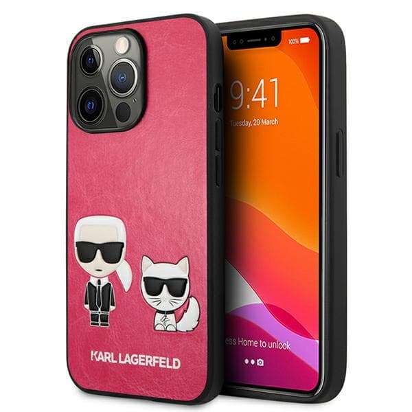 Karl Lagerfeld Ikonik Karl&Choupette ovitek za iPhone 13 Pro / iPhone 13 - fuksija