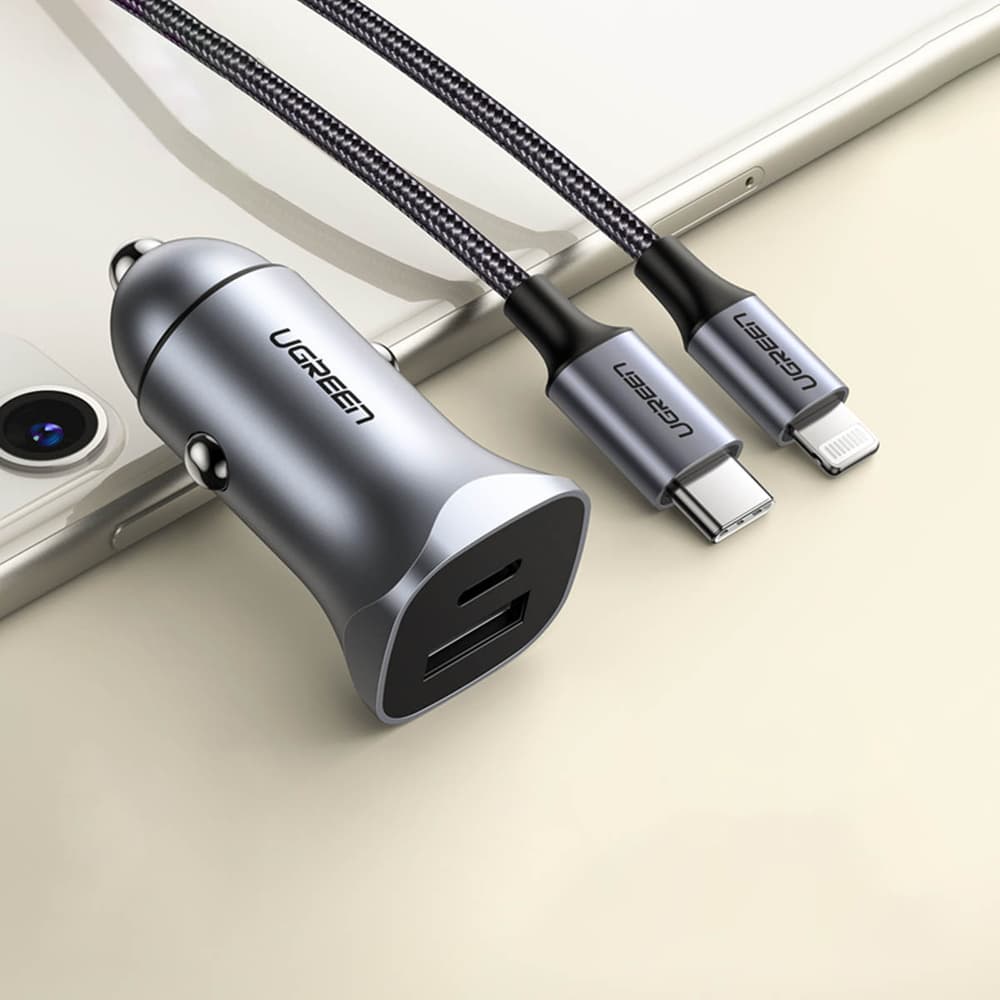 Avtomobilski polnilnik Ugreen CD130 USB-A / USB-C 30W - siv 2