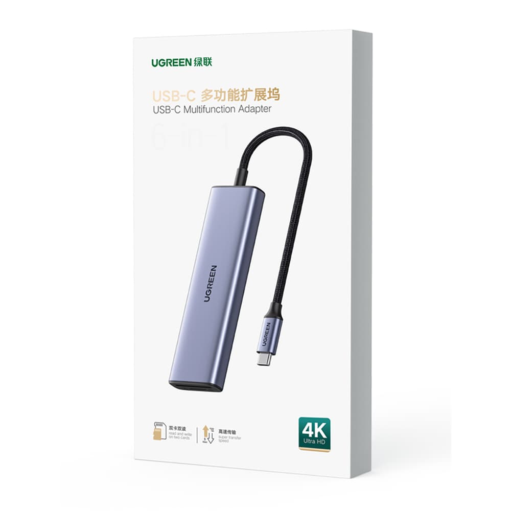 HUB Ugreen CM511 6v1 USB-C - HDMI / 3x USB-A 3.0 / SD/TF čitalnik kartic, siv 3