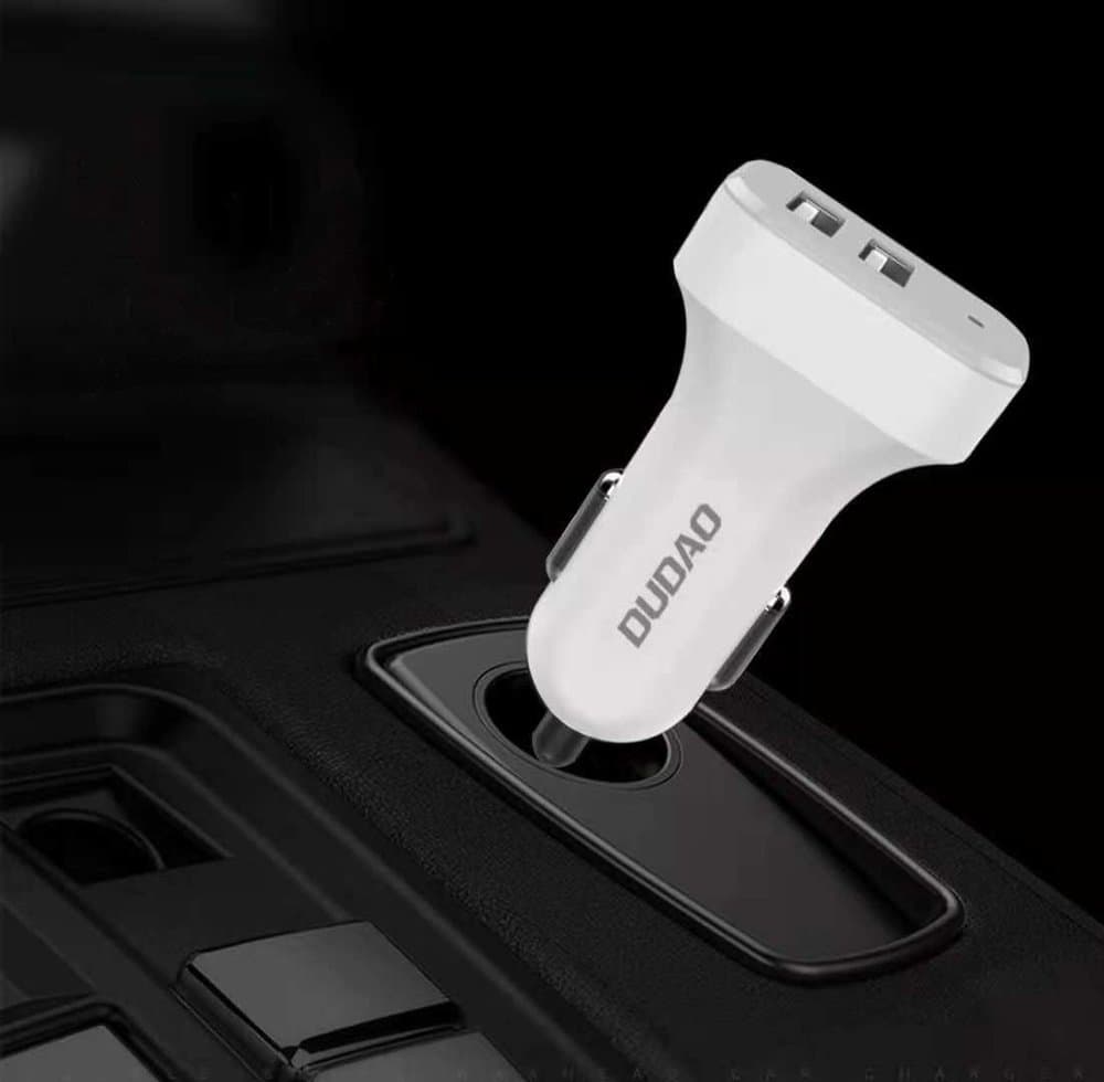 Dudao R7 avto polnilec 2x USB 2.4A + 3v1 kabel USB (Lightning/Type-C/Micro USB), bel 7