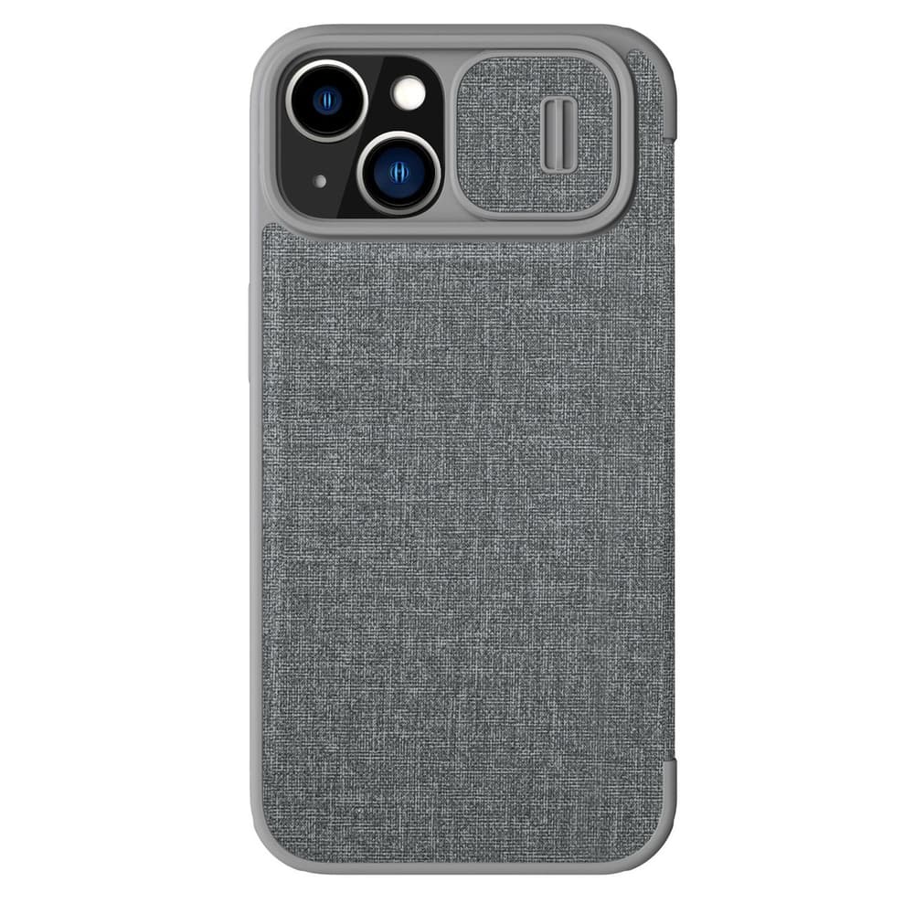 Nillkin Qin Cloth Pro etui za iPhone 14 Plus s pokritom kamere, siv