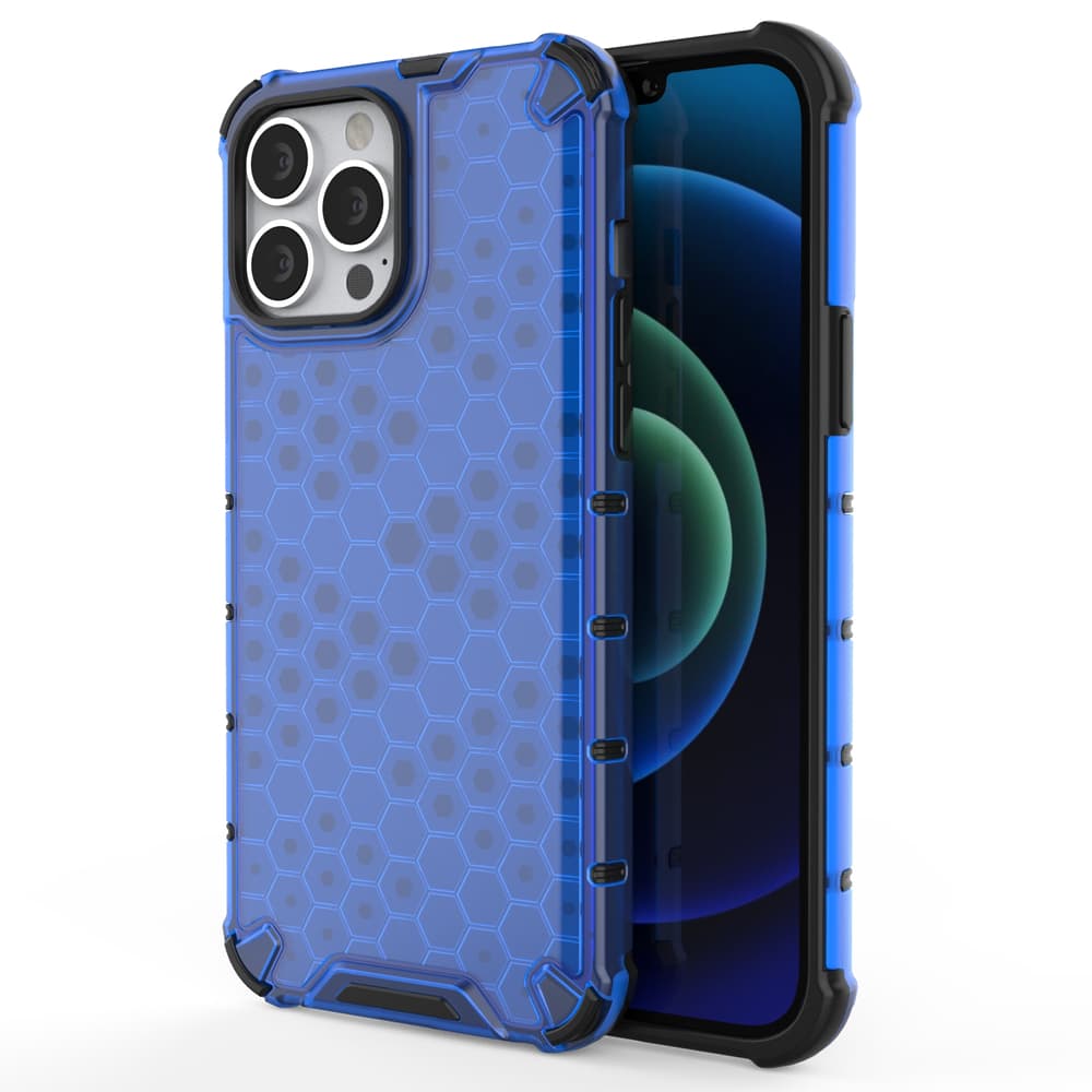 Honeycomb ovitek z TPU odbijačem za iPhone 13 Pro Max - moder
