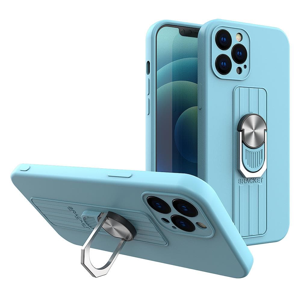 Hurtel Ring Case silikonski ovitek z oporočno prstanko za iPhone 12 mini, svetlo modra